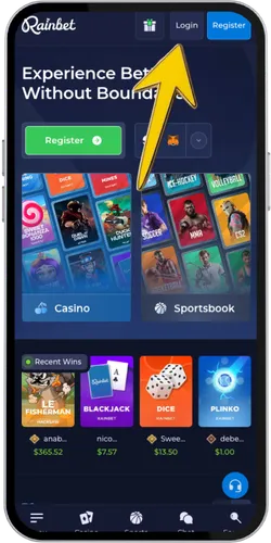 Pagina di login Rainbet