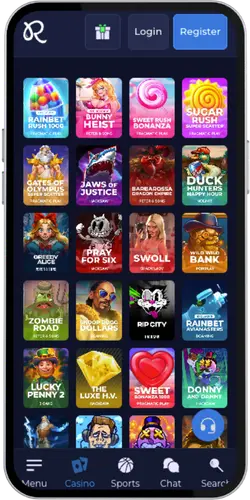 Rainbet aplikace sekce casino