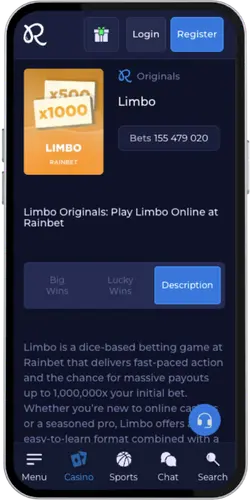 Rainbet App παιχνίδι Limbo