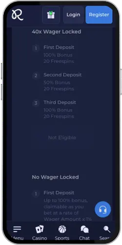 Rainbet App sezione bonus