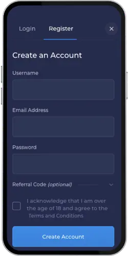Rainbet mobile App σελίδα εγγραφής