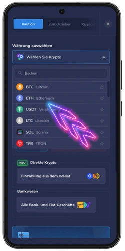 Einzahlung vornehmen im RainBet Casino – Krypto-Auswahl