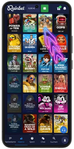 Spielen im RainBet Casino – Spielbibliothek mit Slots wie Duck Hunters, Power of Ten, Golden Shower und weiteren Titeln